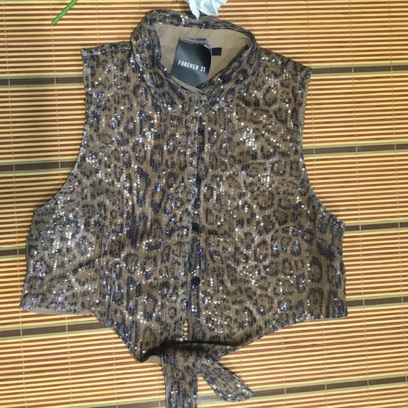 F21 Sequins Leopard Top Size M - Picture 7 of 7